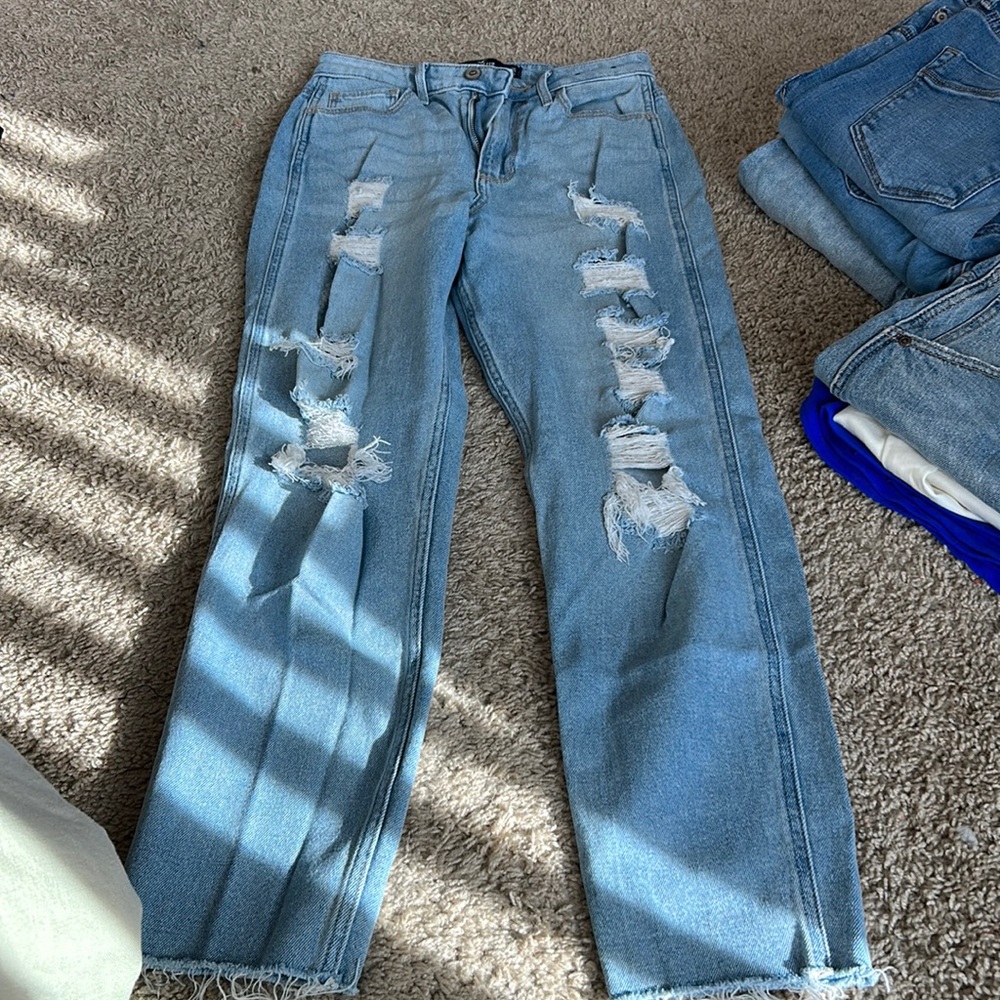 Hollister light wash distressed straight leg jeans